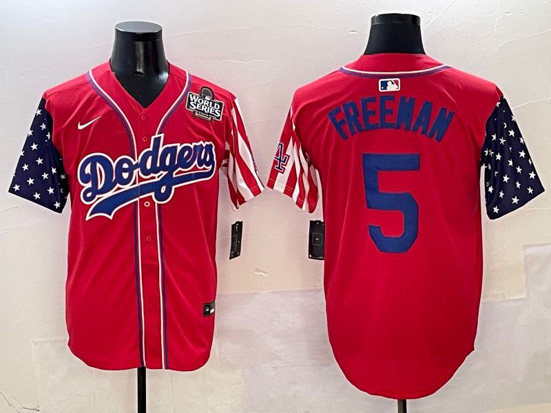 Men Los Angeles Dodgers #5 Freeman Red a generation of national flags Joint name 2025 Nike MLB Jersey style 8->los angeles dodgers->MLB Jersey
